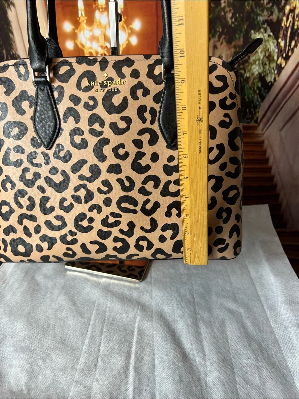 kate spade Darcy Leopard Print Large Satchel with Black Leather handles 🖤 Set